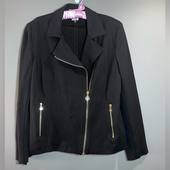 Anne Klein Jackets & Blazers - Anne Klein Black Moto Blazer Fitted Jacket with Gold Accents Medium